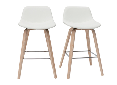 Set de 2 taburetes de cocina de diseño blanco con madera clara 65 cm NONIE