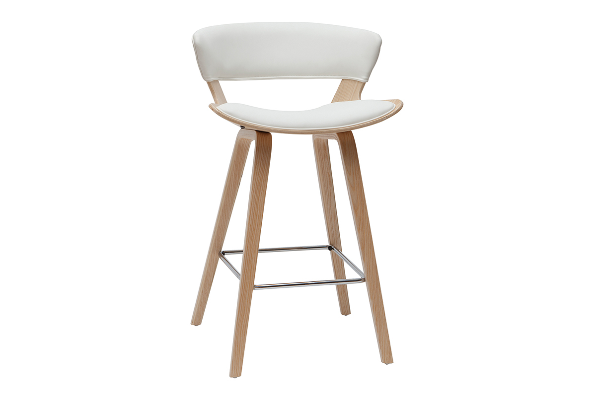 Set de 2 taburetes de cocina de diseo blanco con madera clara 65 cm SYRAH
