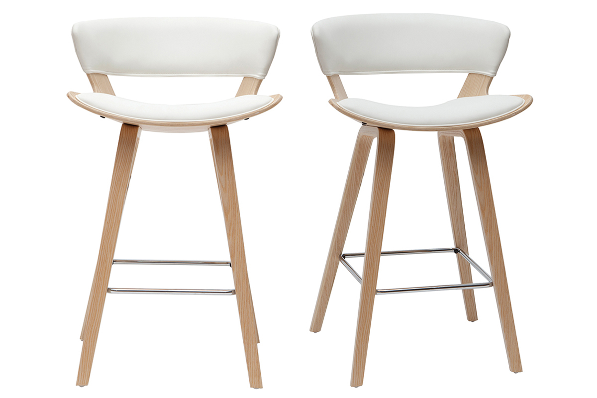 Set de 2 taburetes de cocina de diseo blanco con madera clara 65 cm SYRAH