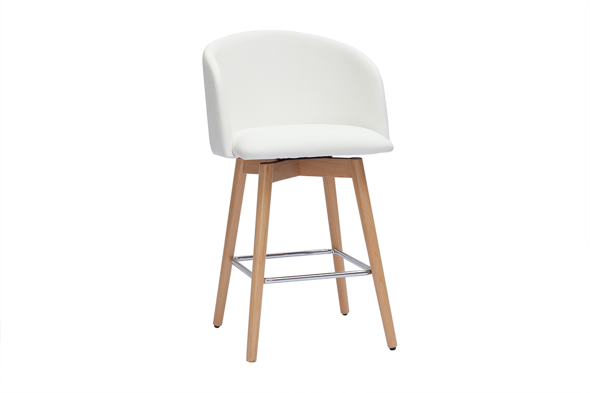 Set de 2 Taburetes de cocina de diseo blanco con madera clara 90 cm VANITY