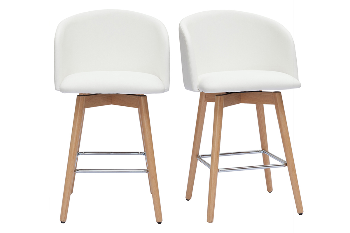 Set de 2 Taburetes de cocina de diseo blanco con madera clara 90 cm VANITY