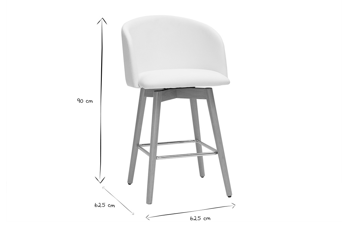 Set de 2 Taburetes de cocina de diseo blanco con madera clara 90 cm VANITY