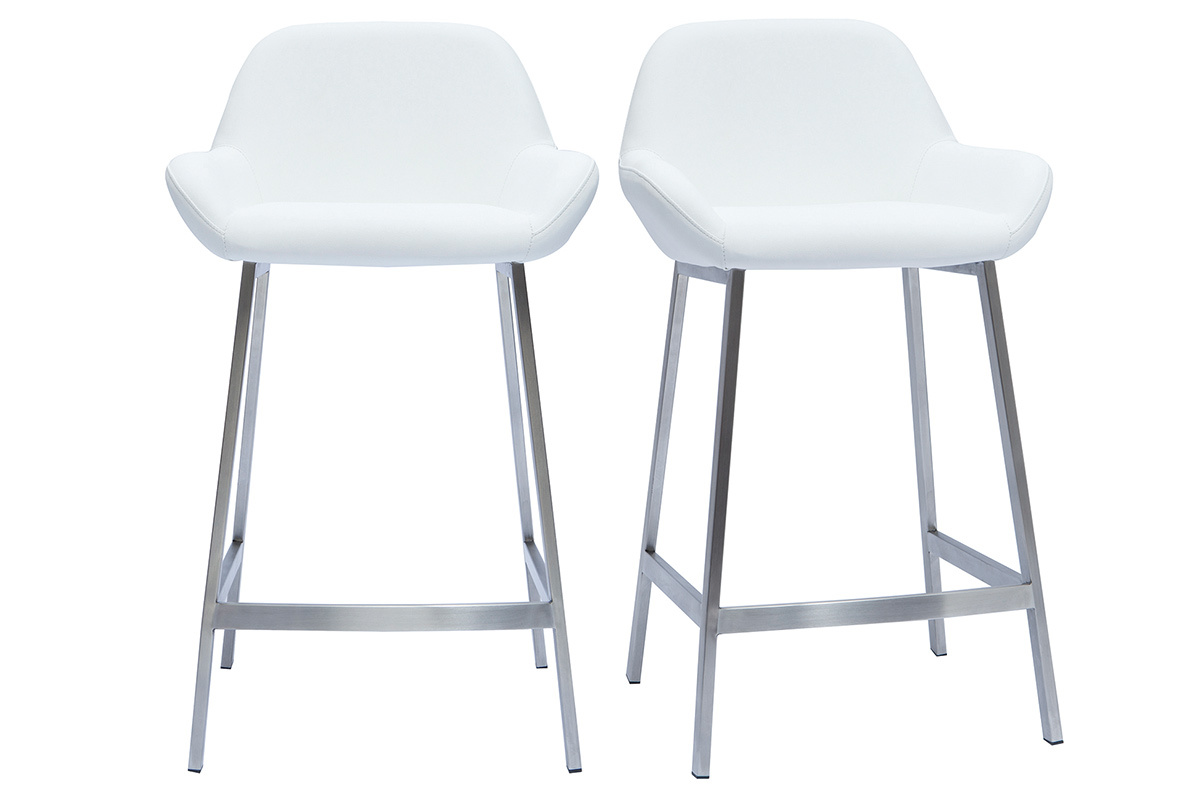 Set de 2 taburetes de cocina de diseo blancos con pie de metal RINGER