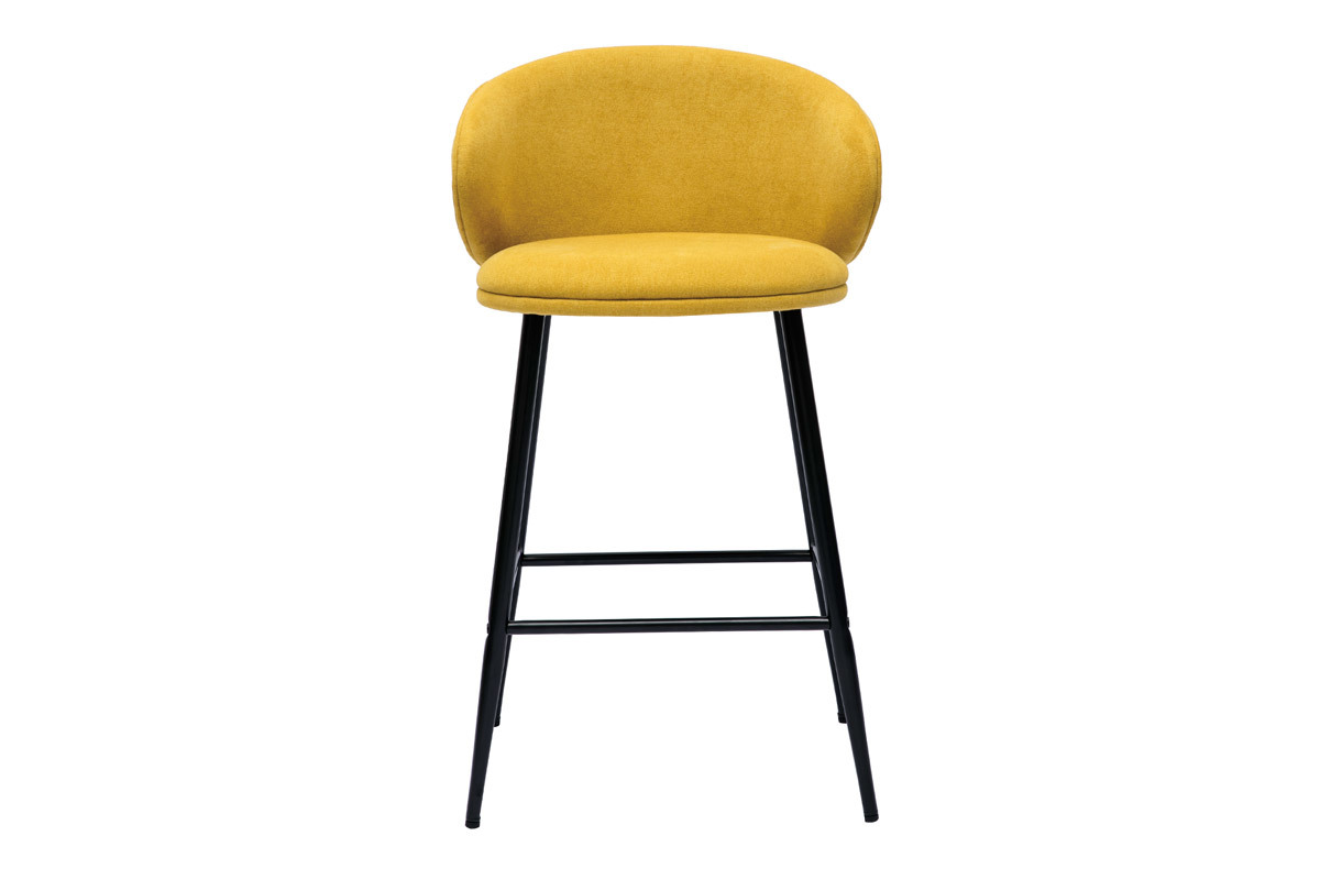 Set de 2 taburetes de cocina de diseo de tela efecto aterciopelado amarillo mostaza y metal negro ROSALIE