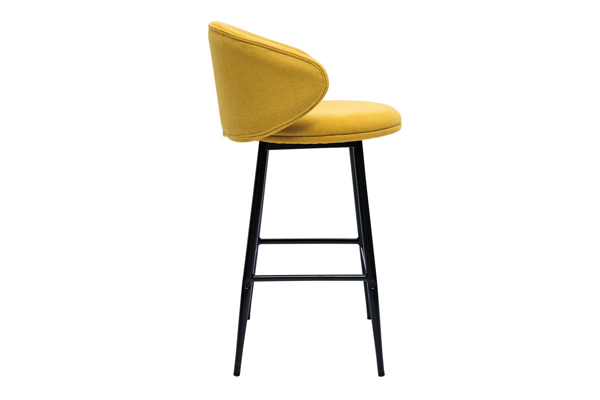 Set de 2 taburetes de cocina de diseo de tela efecto aterciopelado amarillo mostaza y metal negro ROSALIE