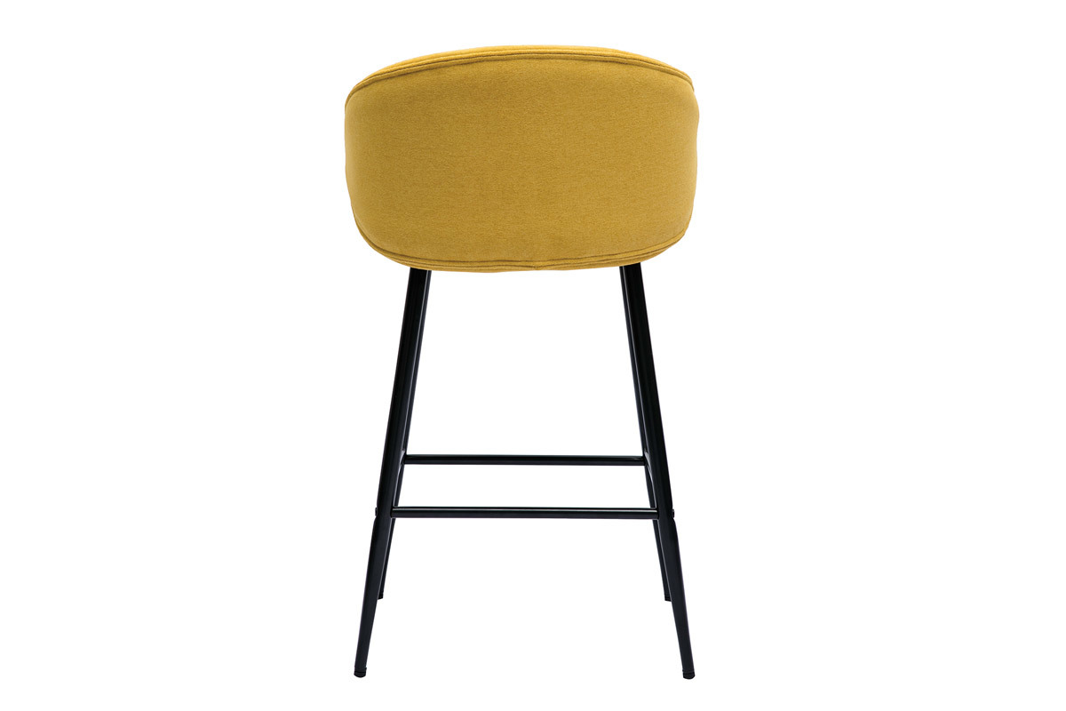 Set de 2 taburetes de cocina de diseo de tela efecto aterciopelado amarillo mostaza y metal negro ROSALIE