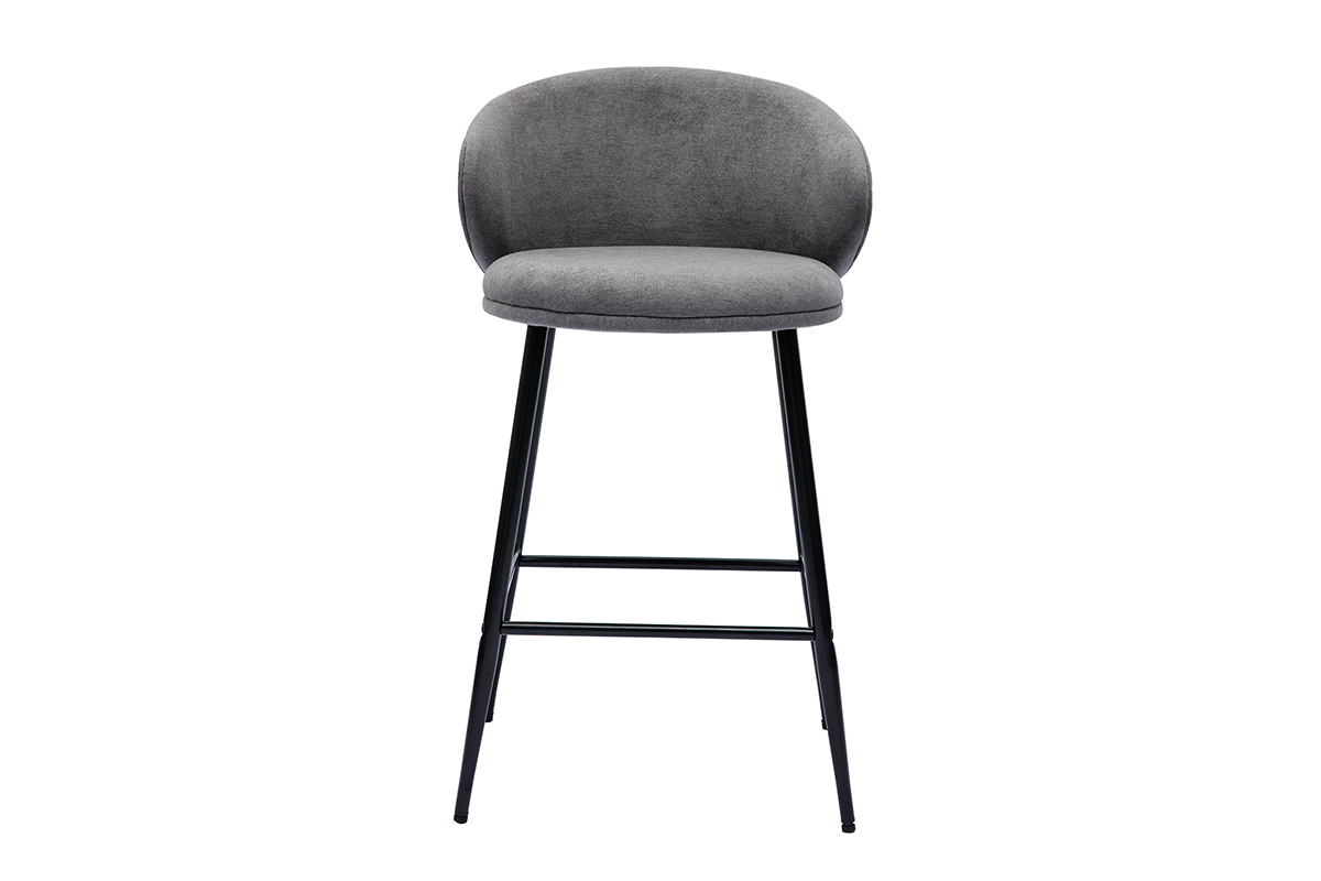 Set de 2 taburetes de cocina de diseo de tela efecto aterciopelado gris y metal negro ROSALIE