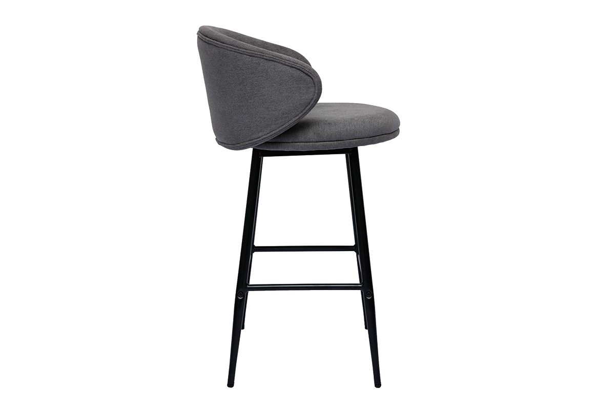 Set de 2 taburetes de cocina de diseo de tela efecto aterciopelado gris y metal negro ROSALIE