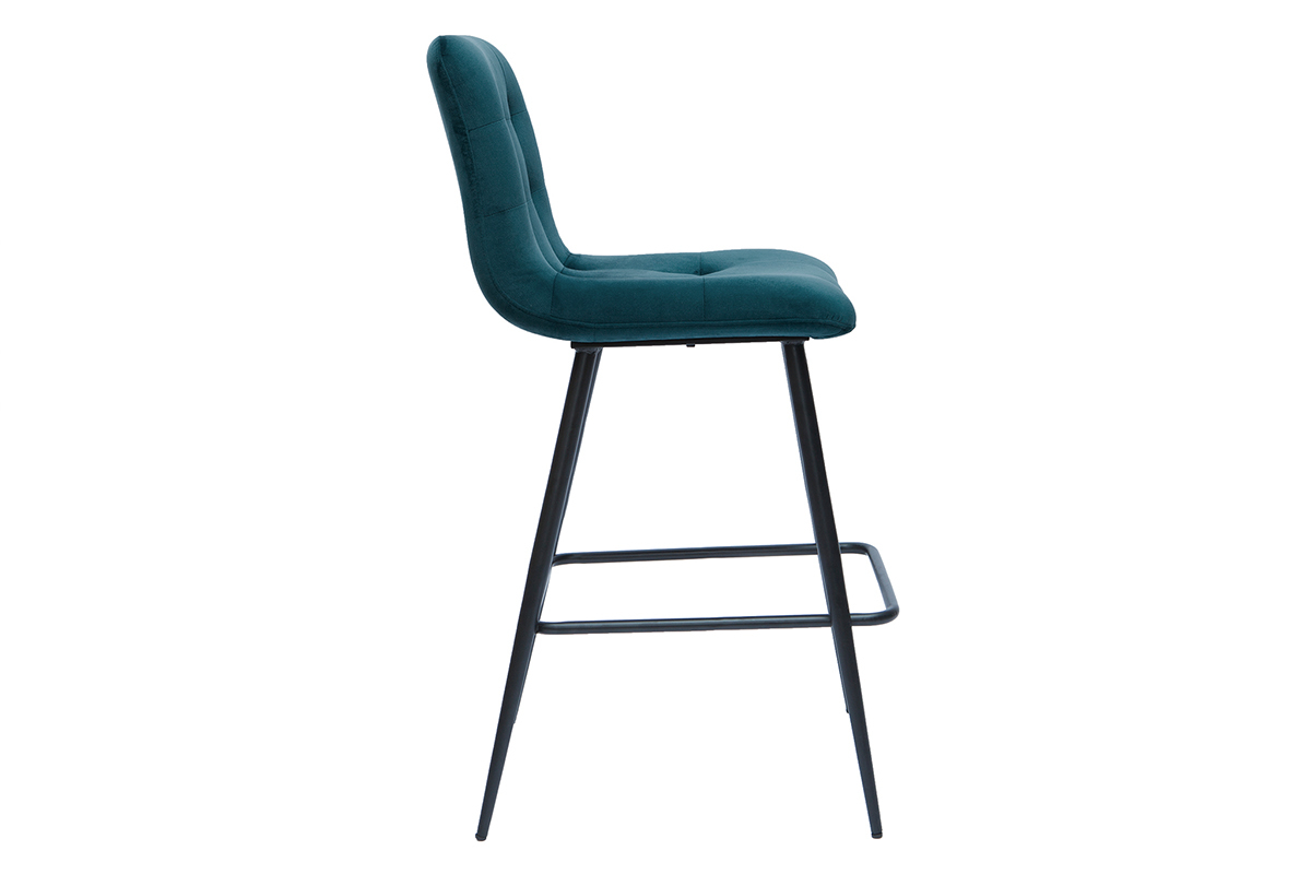 Set de2 taburetes de cocina de diseo de terciopelo azul petrleo 65cm de altura ESCAPE