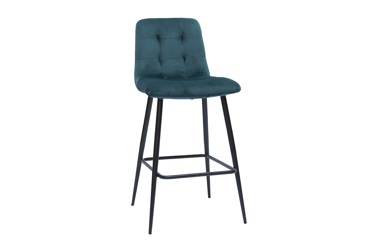 Set de2 taburetes de cocina de diseo de terciopelo azul petrleo 65cm de altura ESCAPE