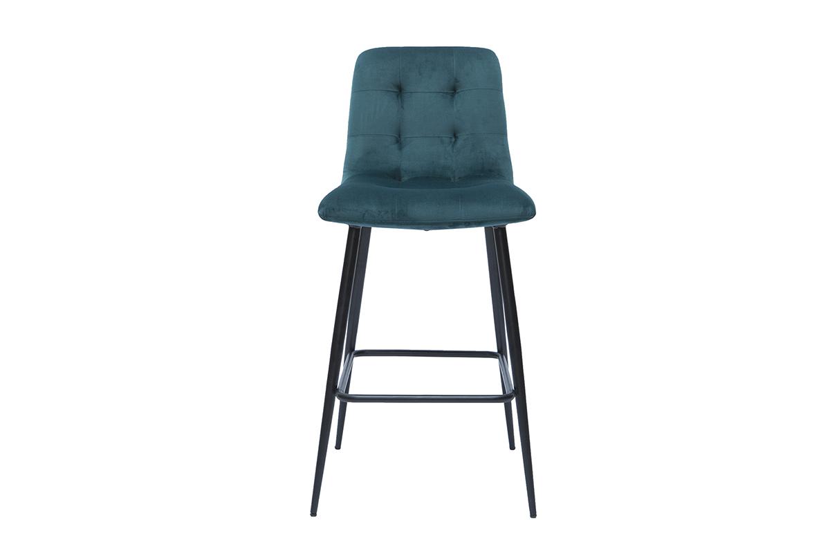 Set de2 taburetes de cocina de diseo de terciopelo azul petrleo 65cm de altura ESCAPE