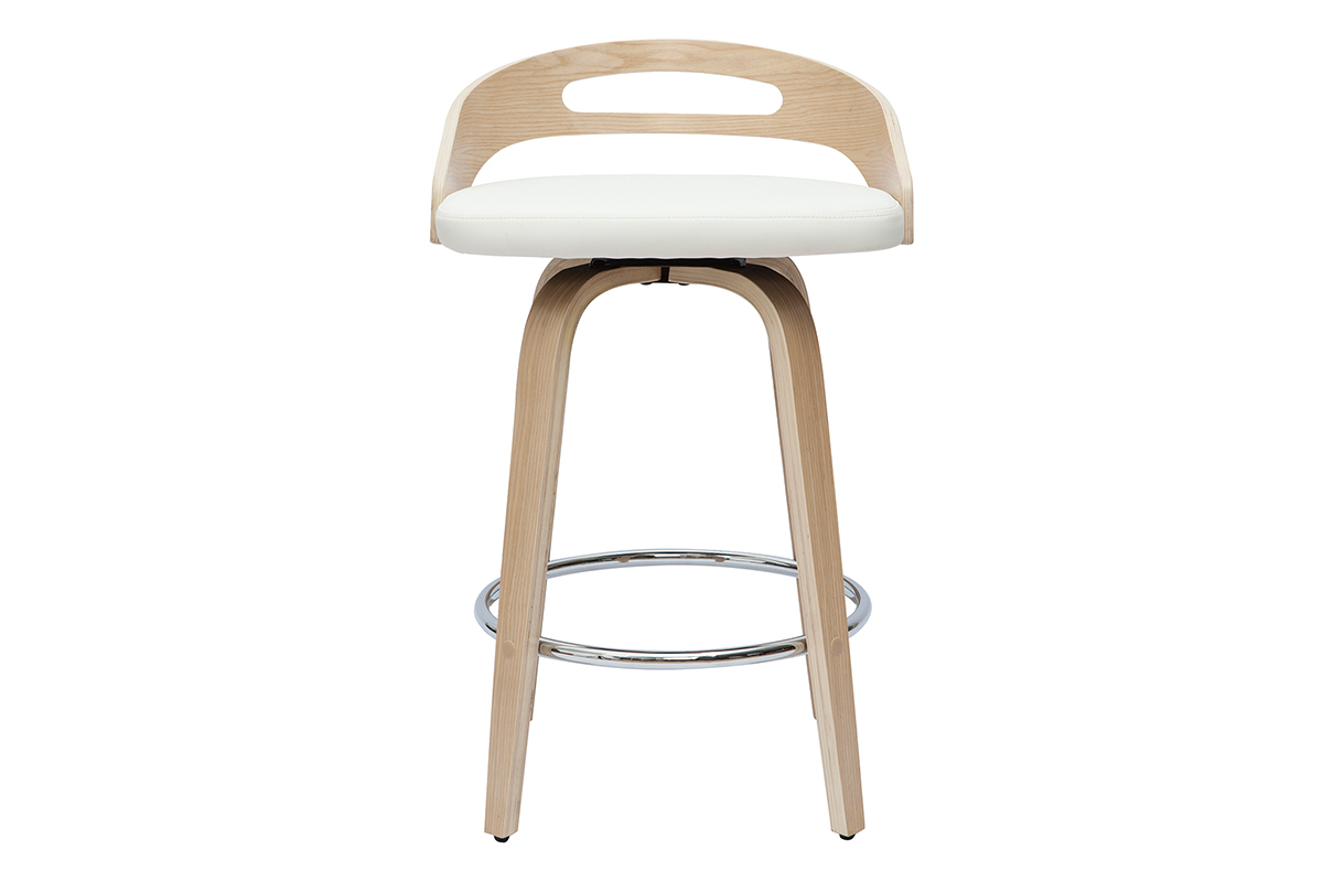 Set de 2taburetes de cocina de diseo madera clara y poliuretano blanco 65cm MANO