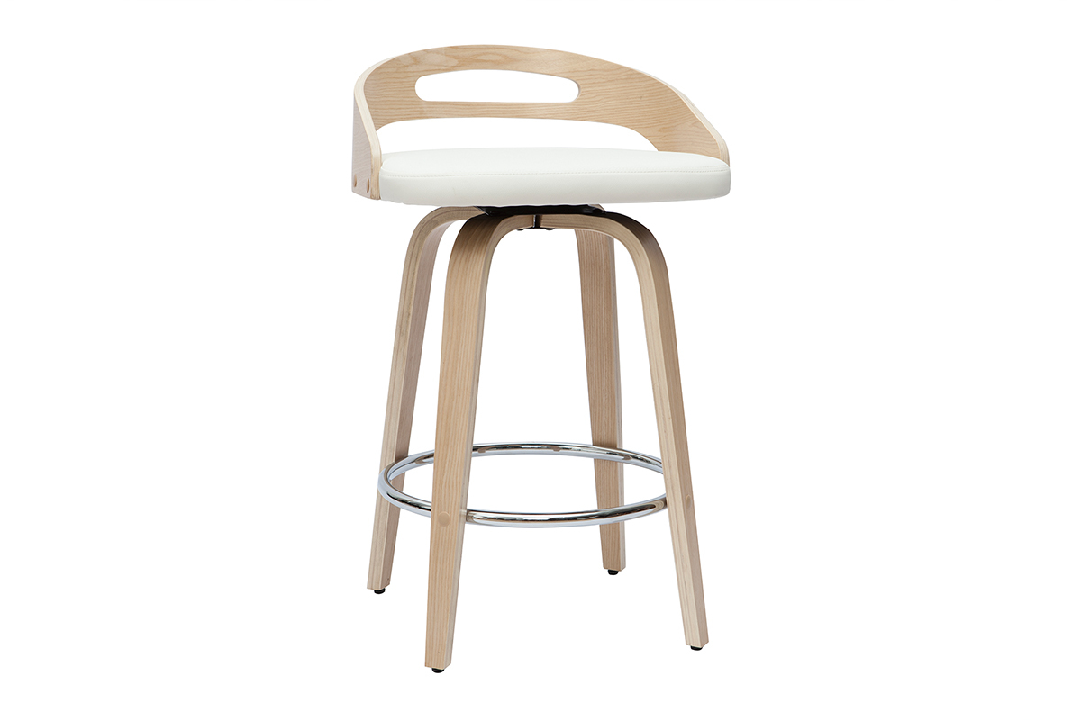 Set de 2taburetes de cocina de diseo madera clara y poliuretano blanco 65cm MANO