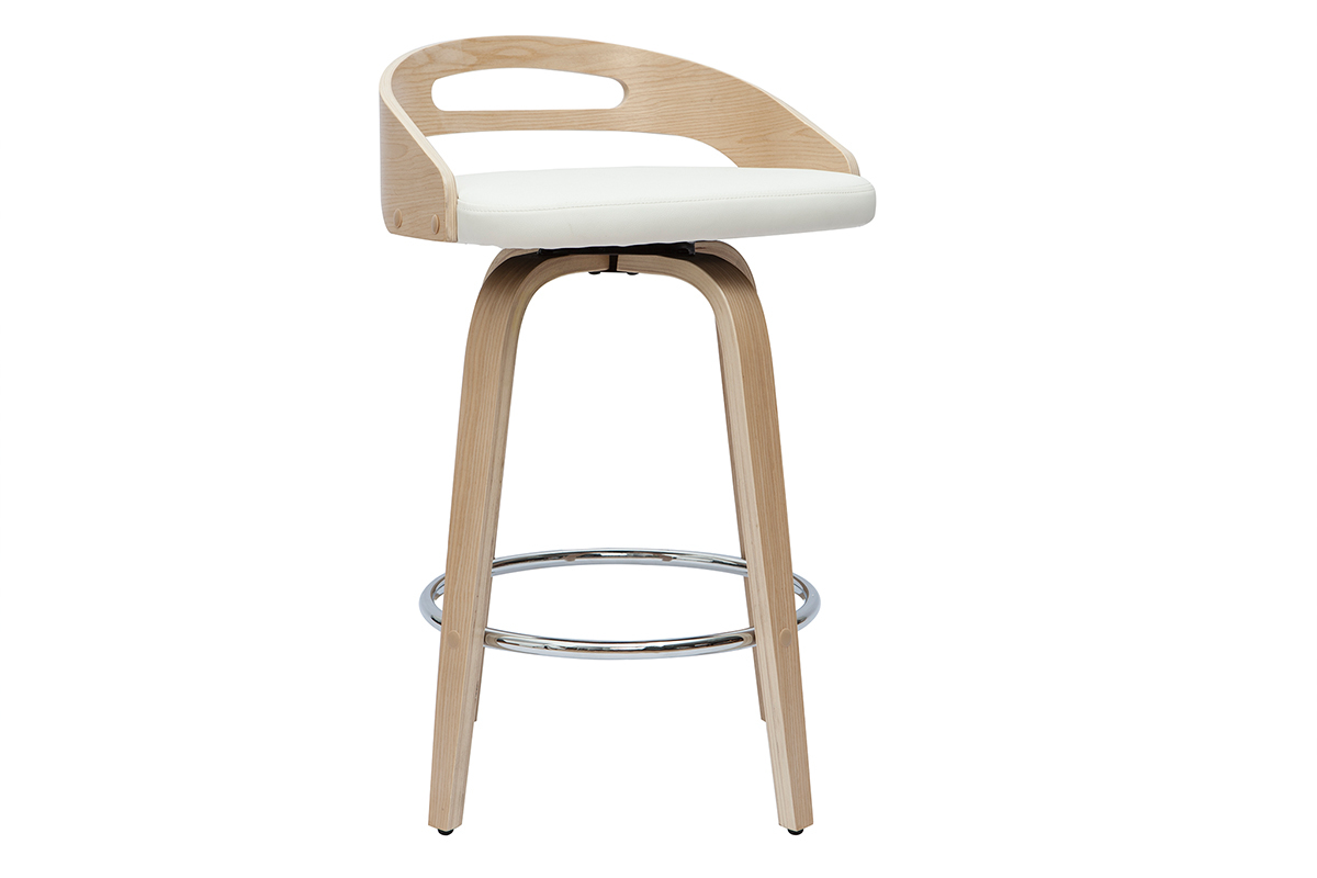 Set de 2taburetes de cocina de diseo madera clara y poliuretano blanco 65cm MANO