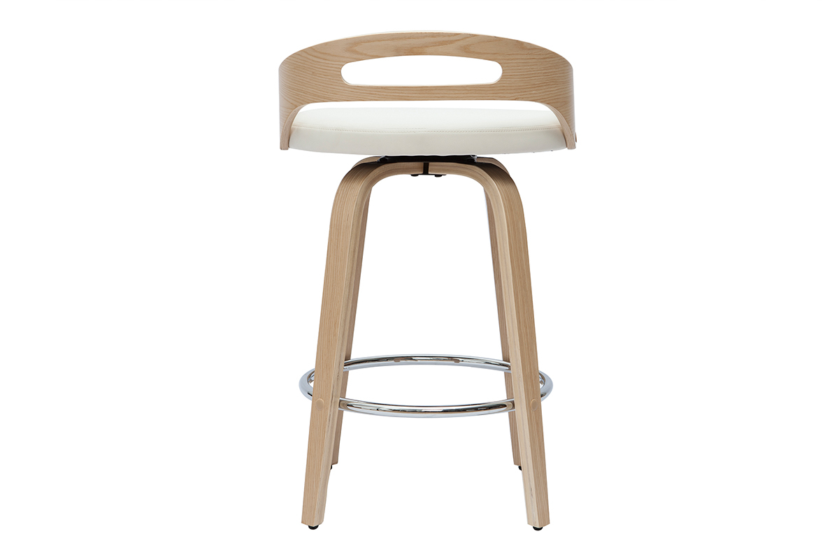 Set de 2taburetes de cocina de diseo madera clara y poliuretano blanco 65cm MANO