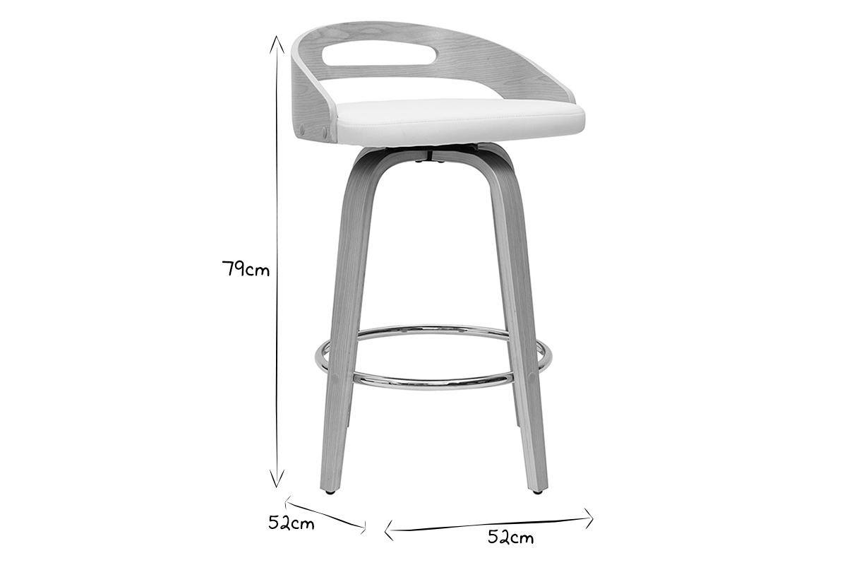 Set de 2taburetes de cocina de diseo madera clara y poliuretano blanco 65cm MANO