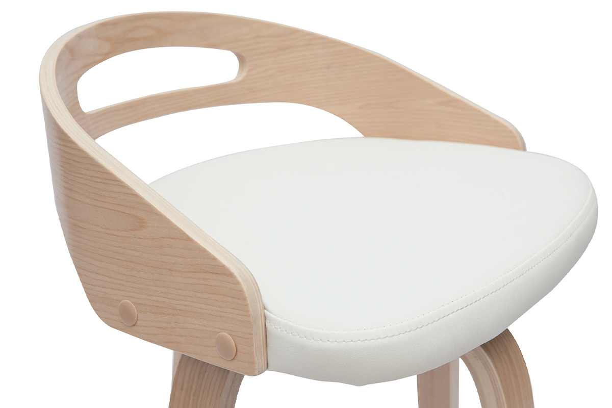 Set de 2taburetes de cocina de diseo madera clara y poliuretano blanco 65cm MANO
