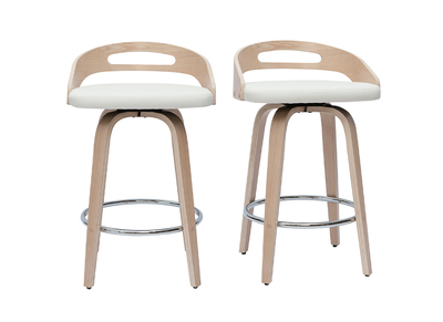 Set de 2 taburetes de cocina de diseño madera clara y poliuretano blanco 65 cm MANO