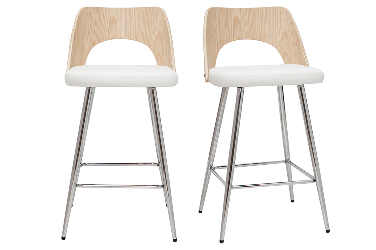 Set de 2taburetes de cocina de diseo madera y blanco 66,5cm FALCOM