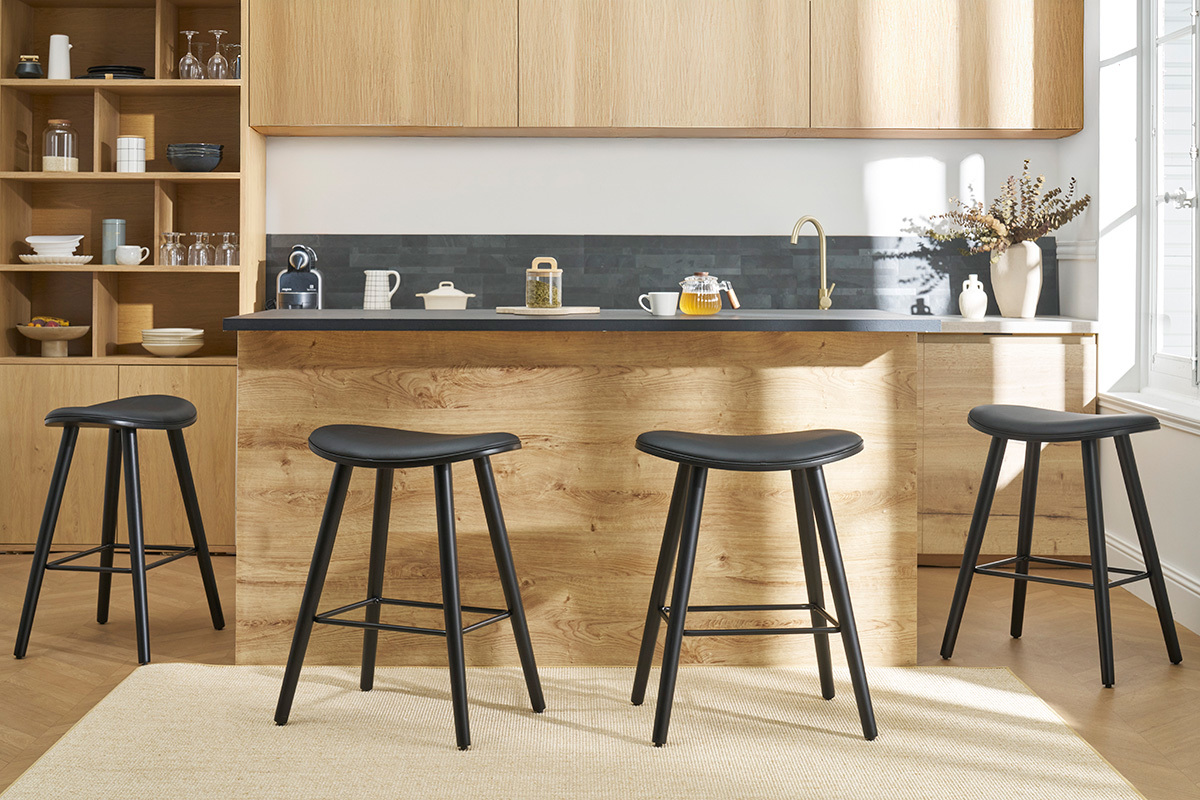 Set de 2 taburetes de cocina de dise�o negro 65.5�cm MEADOW