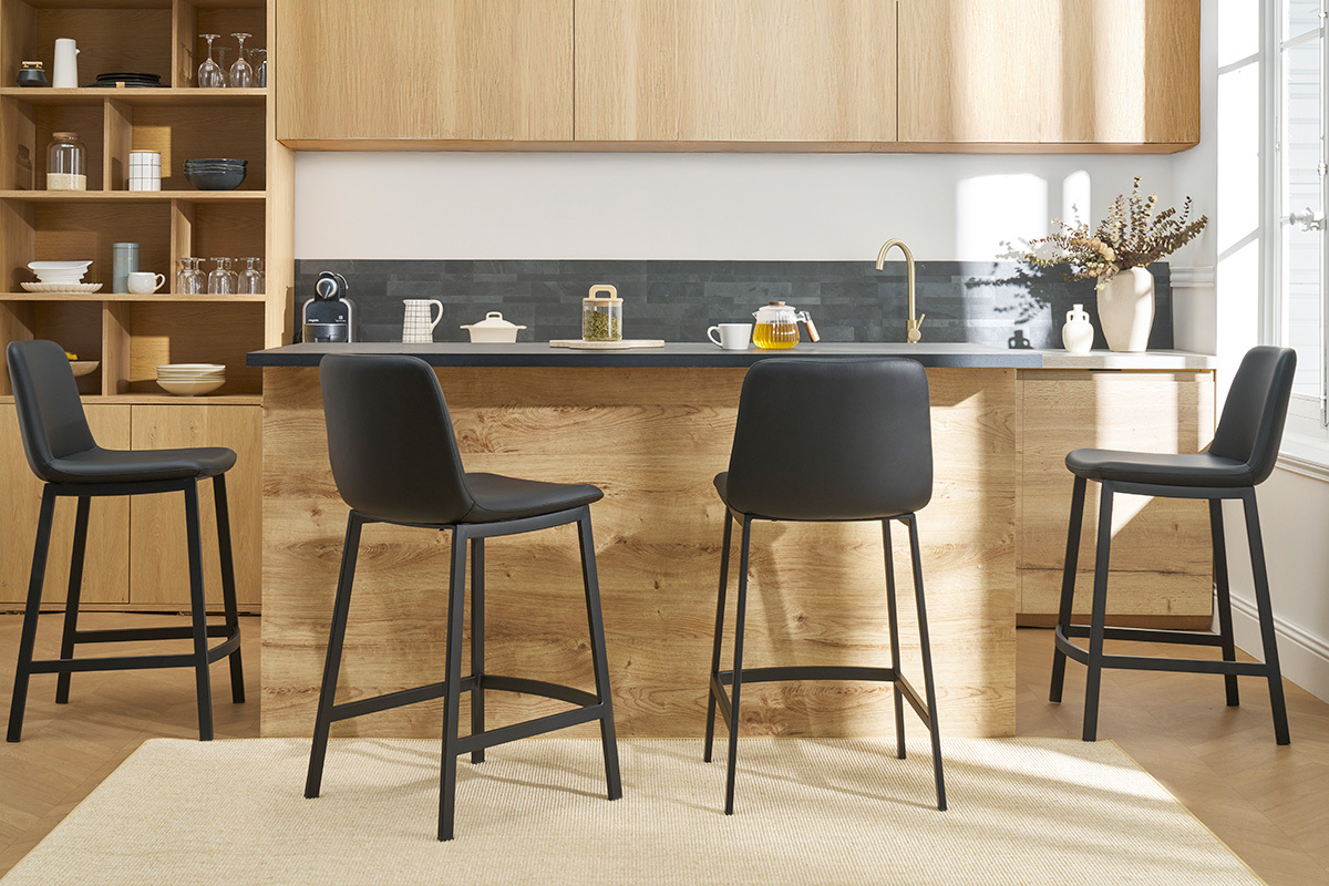 Set de 2 taburetes de cocina de diseo negro 66cm altura ARSENE