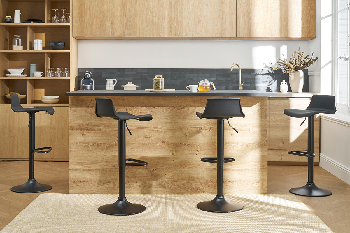 Set de 2 taburetes de cocina de diseo negro ajustables 360 KRONOS