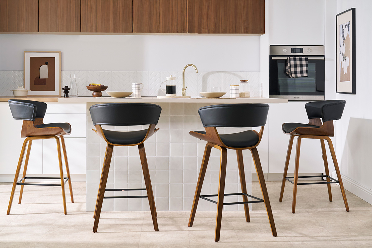 Set de 2 taburetes de cocina de diseo negro con madera oscura 65 cm SYRAH