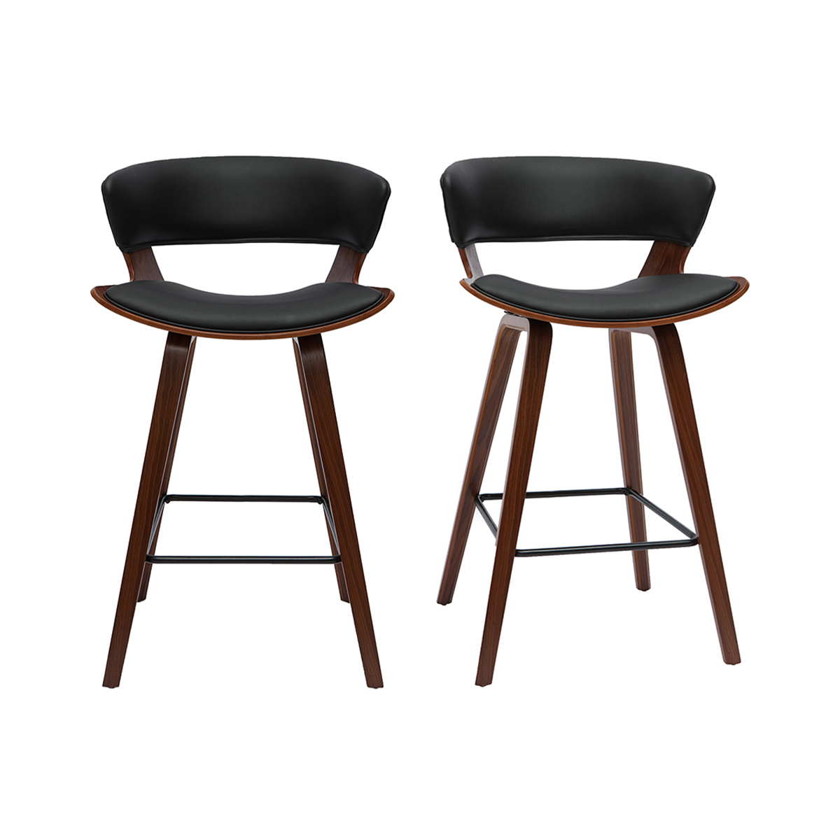 Set de 2 taburetes de cocina de diseño negro con madera oscura 65 cm SYRAH