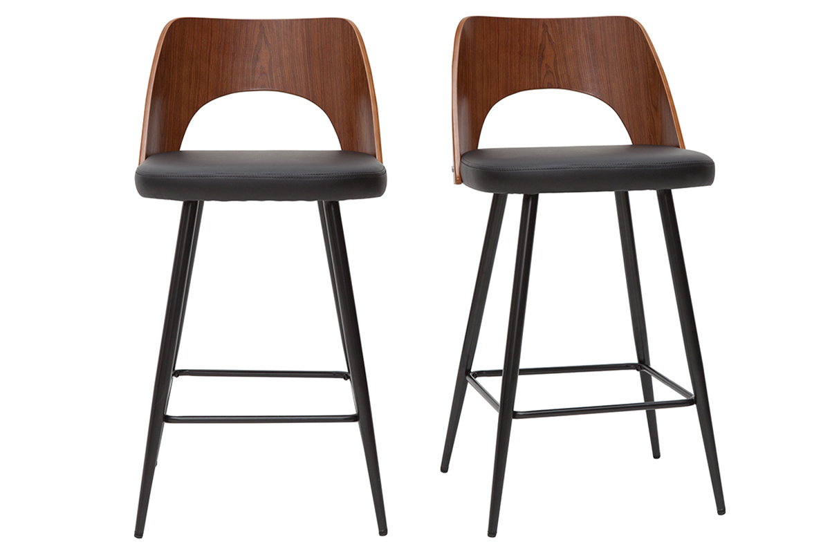 Set de 2taburetes de cocina de diseo negro y nogal 66,5cm FALCOM