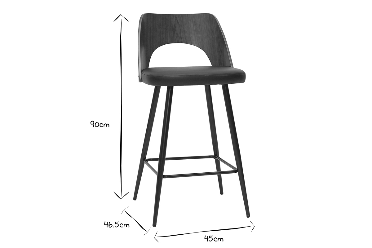 Set de 2taburetes de cocina de diseo negro y nogal 66,5cm FALCOM
