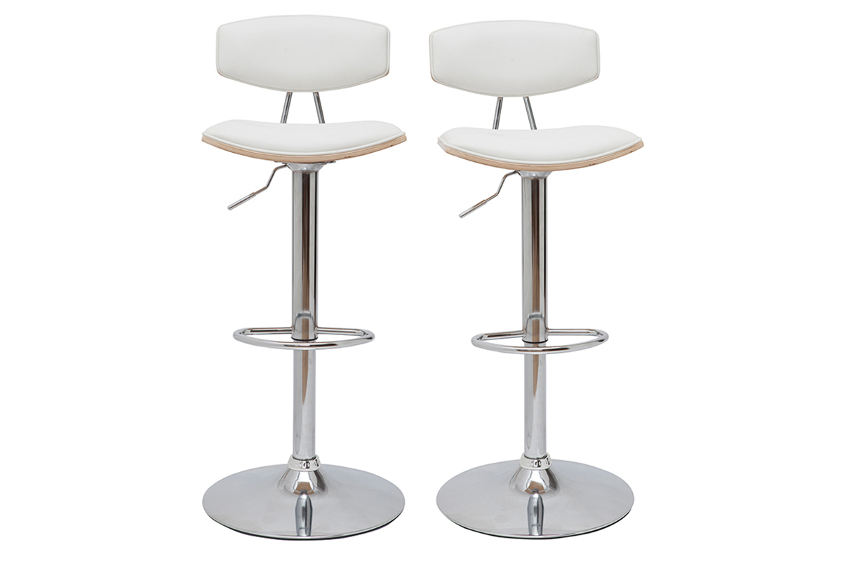 Set de 2 taburetes de cocina de diseo regulable blanco y madera clara VASCO