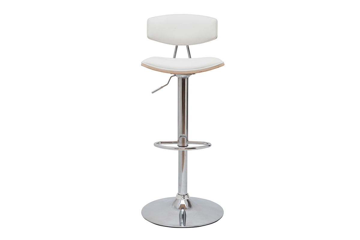 Set de 2 taburetes de cocina de diseo regulable blanco y madera clara VASCO