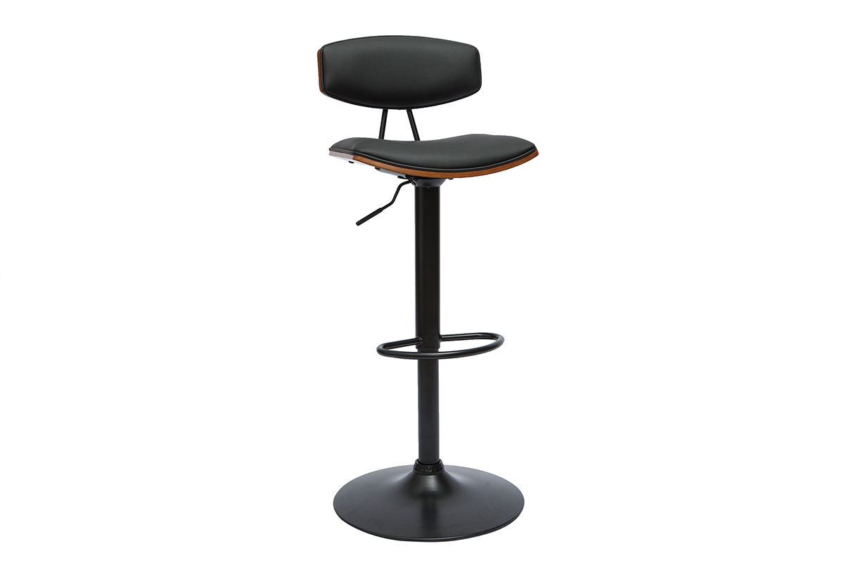 Set de 2 taburetes de cocina de diseo regulable negro y madera oscura VASCO