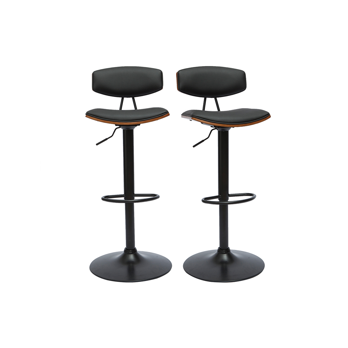 Set de 2 taburetes de cocina de diseño regulable negro y madera oscura VASCO