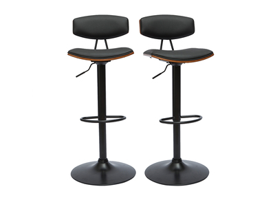 Set de 2 taburetes de cocina de diseño regulable negro y madera oscura VASCO
