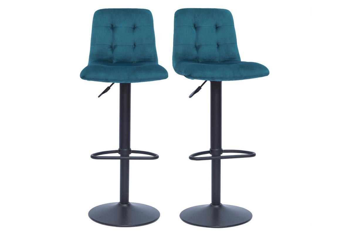 Set de 2 taburetes de cocina de diseo regulables terciopelo azul petrleo ESCAPE