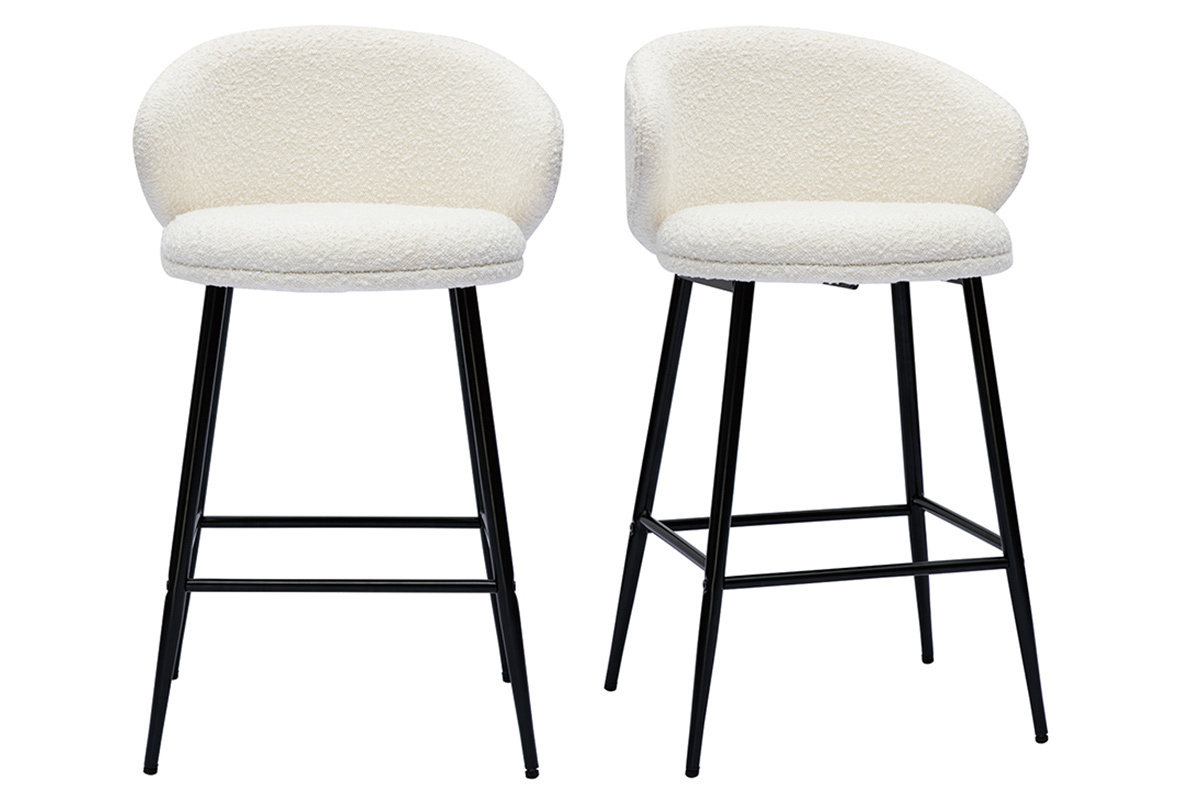 Set de 2 taburetes de cocina de diseo tela efecto borreguillo y metal negro ROSALIE