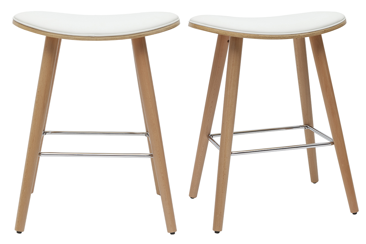 Set de 2taburetes de cocina de madera clara y blanco 65cm MEADOW
