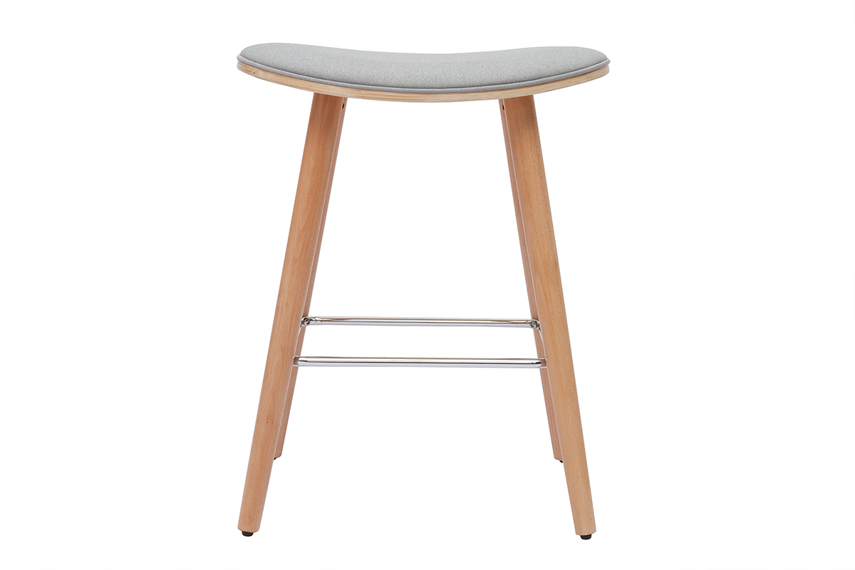 Set de 2 taburetes de cocina de madera clara y tejido gris claro 65 cm MEADOW