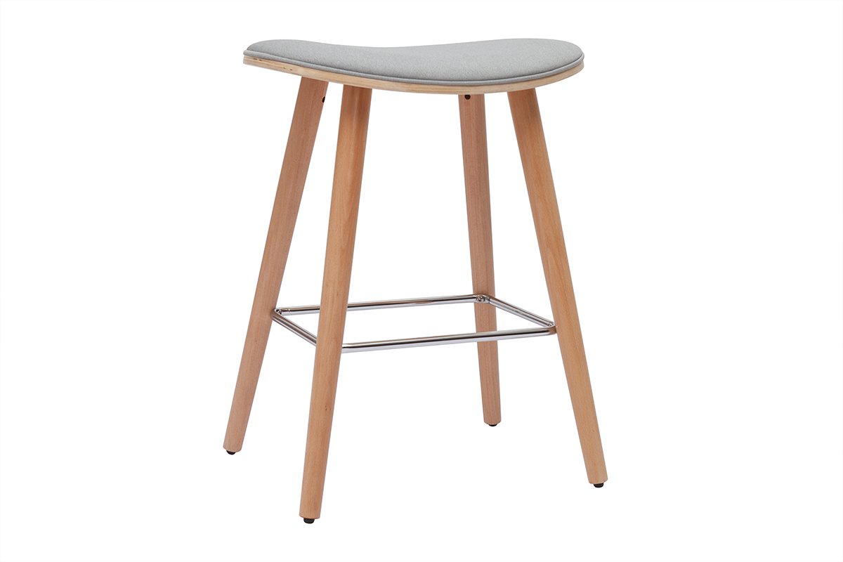 Set de 2 taburetes de cocina de madera clara y tejido gris claro 65 cm MEADOW