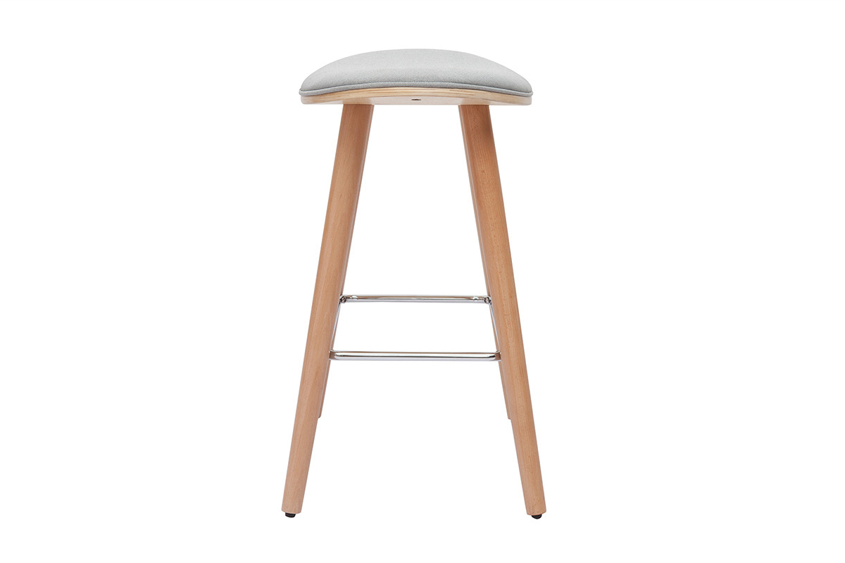 Set de 2 taburetes de cocina de madera clara y tejido gris claro 65 cm MEADOW