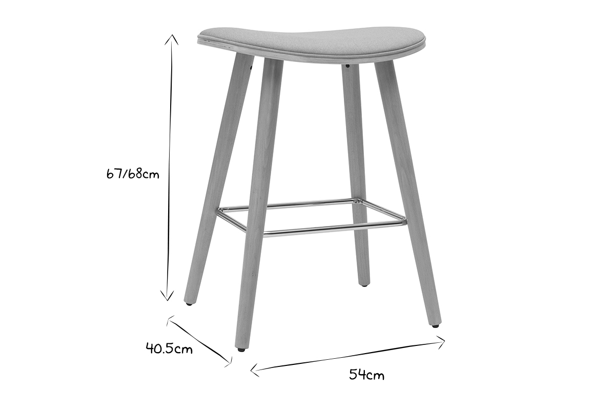 Set de 2 taburetes de cocina de madera clara y tejido gris claro 65 cm MEADOW