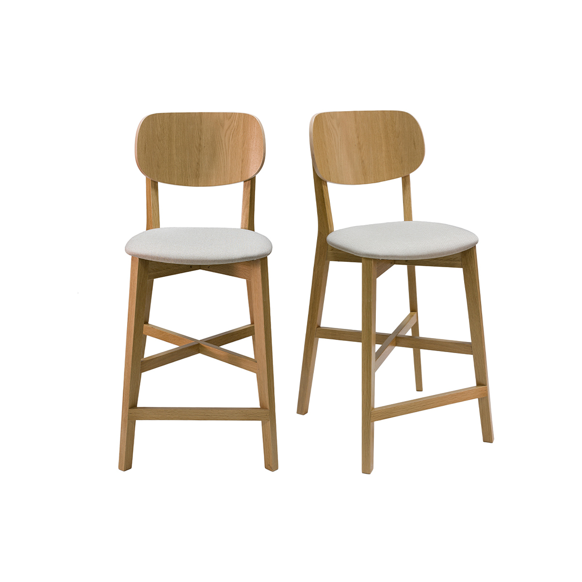 Set de 2 taburetes de cocina de madera de roble clara y tejido beige 65 cm LUCIA