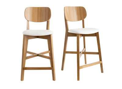 Set de 2 taburetes de cocina de madera de roble y blanco 65 cm LUCIA
