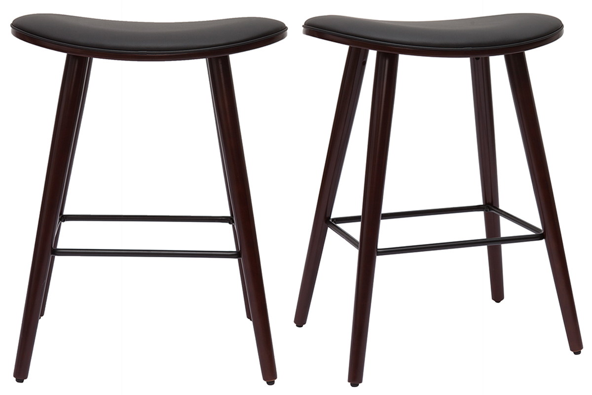 Set de 2 taburetes de cocina de madera oscura de nogal y negro 65 cm MEADOW