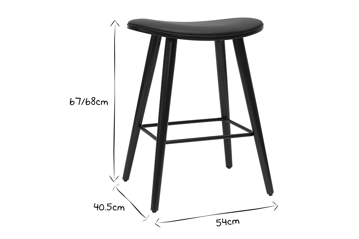 Set de 2 taburetes de cocina de madera oscura de nogal y negro 65 cm MEADOW