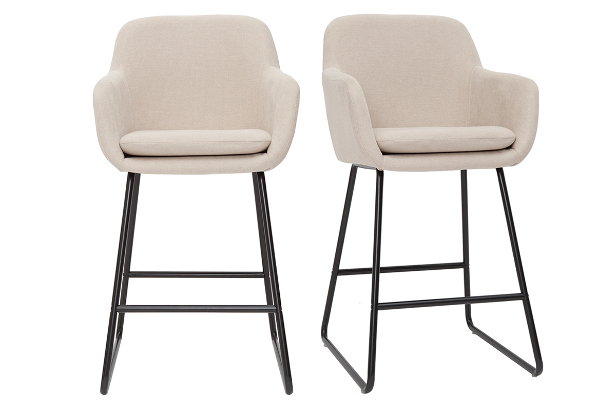 Set de 2 taburetes de cocina de tejido efecto aterciopelado beige de 65 cm AMIKA