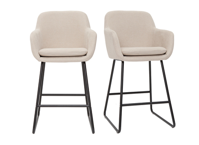 Set de 2 taburetes de cocina de tejido efecto aterciopelado beige de 65 cm AMIKA