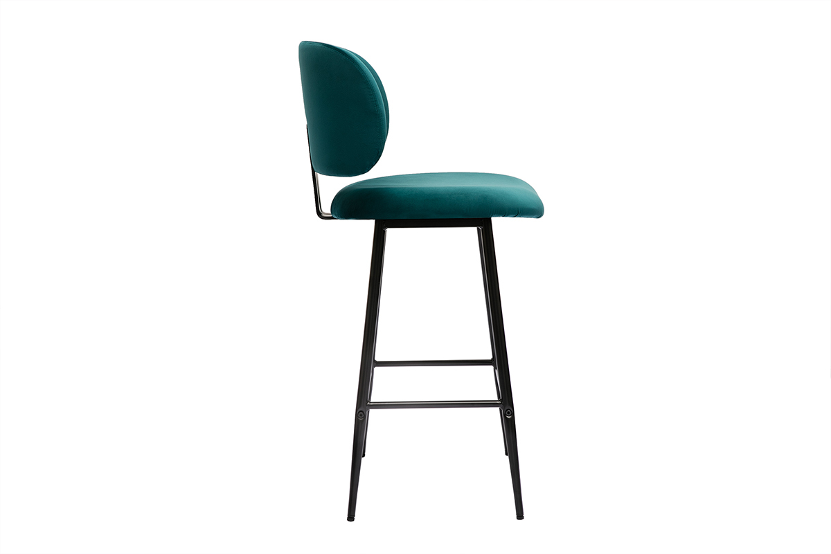 Set de 2 taburetes de cocina de terciopelo azul petrleo y metal negro 70 cm de altura ATRIUM
