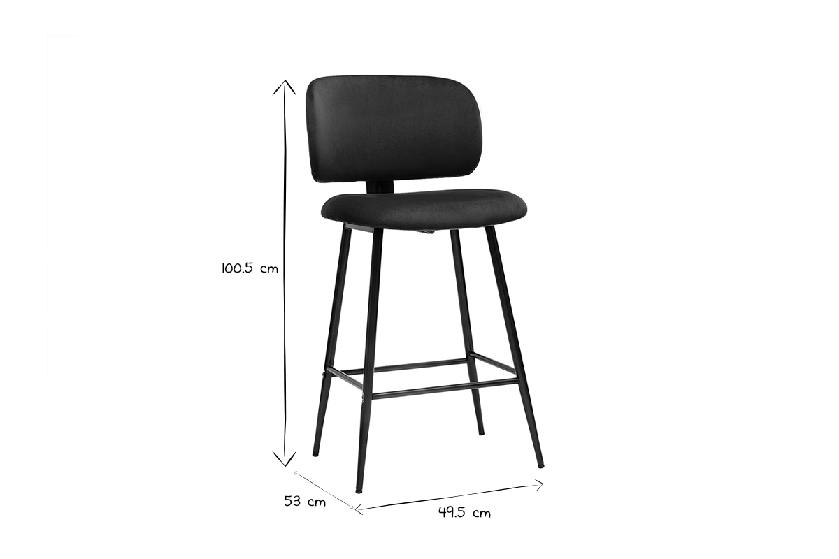 Set de 2 taburetes de cocina de terciopelo azul petrleo y metal negro 70 cm de altura ATRIUM
